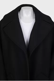Wool coat with accent sleeves