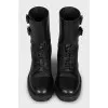 Leather boots with laces and buckles