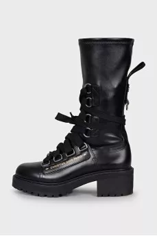 High leather boots with laces