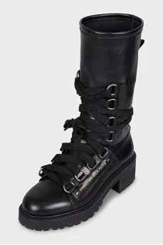 High leather boots with laces