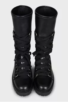 High leather boots with laces
