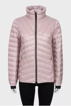 Pink quilted jacket with a zipper