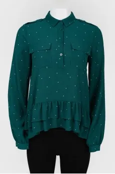 Blouse with button placket and ruffles