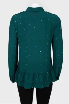 Blouse with button placket and ruffles