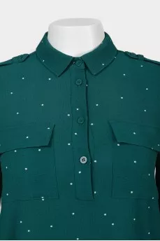 Blouse with button placket and ruffles