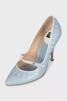 Light blue leather shoes with perforations