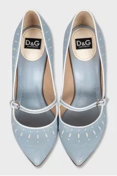 Light blue leather shoes with perforations
