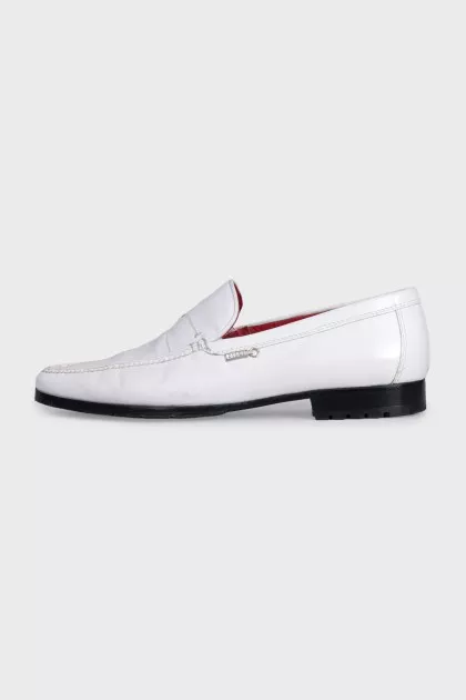Men's white leather loafers
