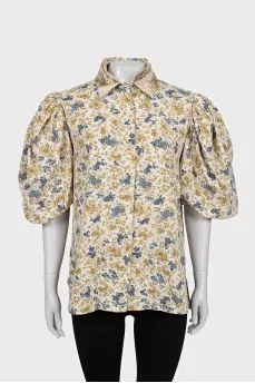 Floral print shirt with short sleeves