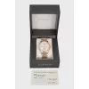 Men's silver watch with gold accents