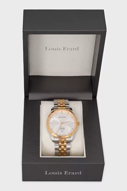 Men's silver watch with gold accents