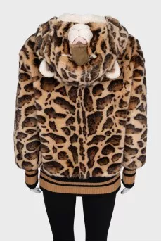 Animal print bomber jacket with accent hood