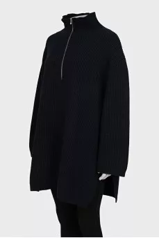 Long wool sweater with zipper