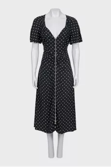 Fitted polka dot print dress with zipper