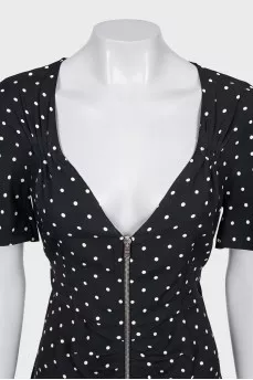 Fitted polka dot print dress with zipper