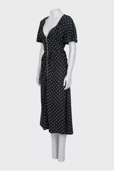 Fitted polka dot print dress with zipper