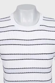 Straight striped dress with a round neckline