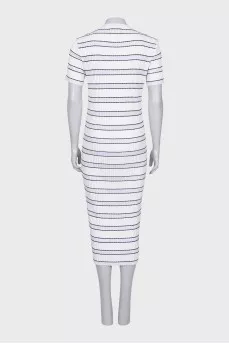 Straight striped dress with a round neckline