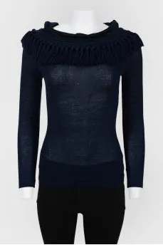 Vintage fitted sweater with fringes