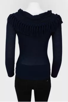Vintage fitted sweater with fringes