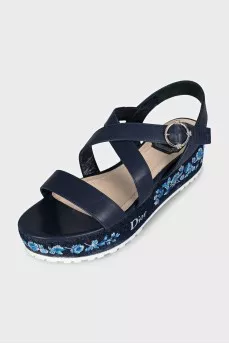 Leather platform sandals with embroidery