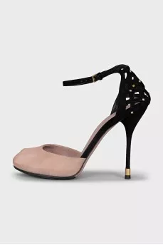 Suede sandals with a braided heel
