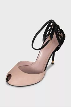 Suede sandals with a braided heel