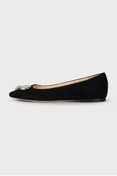 Suede ballet flats decorated with brooches