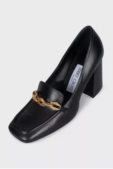Black leather square toe shoes