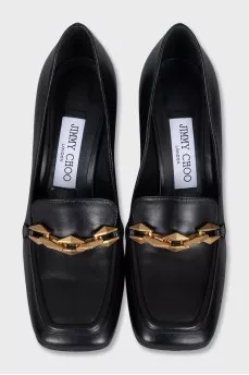 Black leather square toe shoes