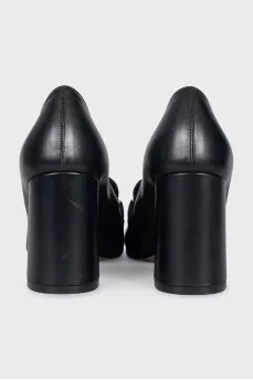 Black leather square toe shoes