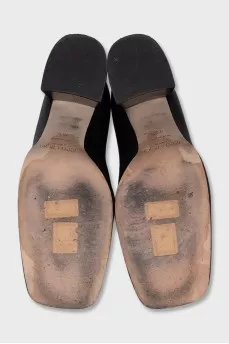 Black leather square toe shoes