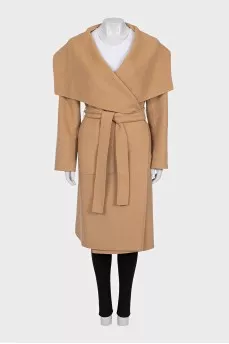 Brown wool and cashmere coat with belt