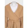Brown wool and cashmere coat with belt