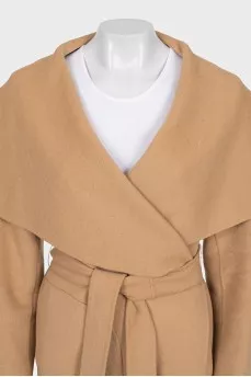 Brown wool and cashmere coat with belt