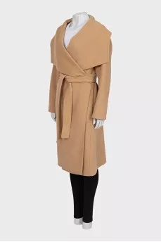 Brown wool and cashmere coat with belt
