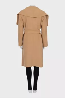 Brown wool and cashmere coat with belt