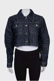 Cropped denim jacket with patch pockets