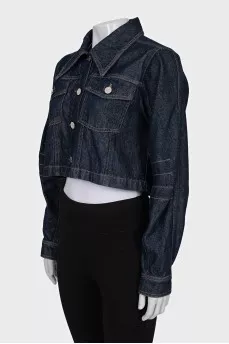Cropped denim jacket with patch pockets