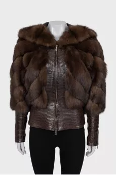 Leather jacket trimmed with sable fur