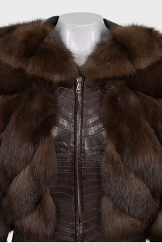 Leather jacket trimmed with sable fur