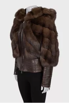 Leather jacket trimmed with sable fur