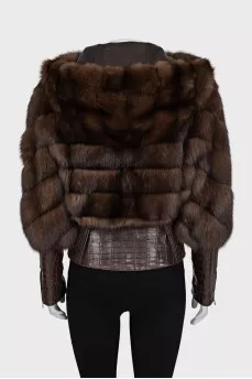 Leather jacket trimmed with sable fur