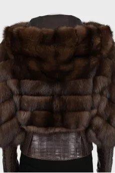 Leather jacket trimmed with sable fur
