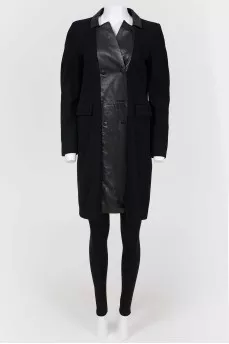 Wool coat with eco-leather inserts