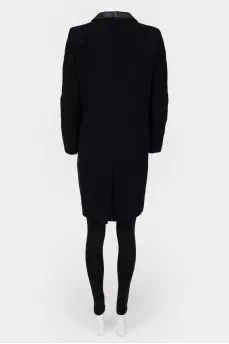 Wool coat with eco-leather inserts