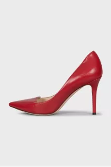 Red leather pumps