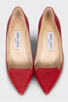 Red leather pumps