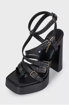 Leather platform heeled sandals