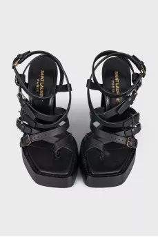 Leather platform heeled sandals